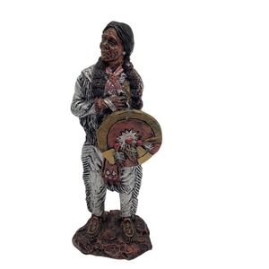 Native American Warrior Figurine Statue Shield